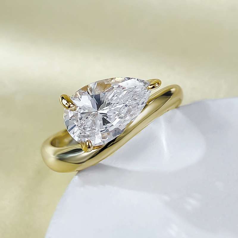 Brand Wedding Rings Luxury Jewelry Solitaire Pure Designer 100% 925 Sterling Silver Water Drop Large White Moissanite Diamond Party Lady Bridal Ring F