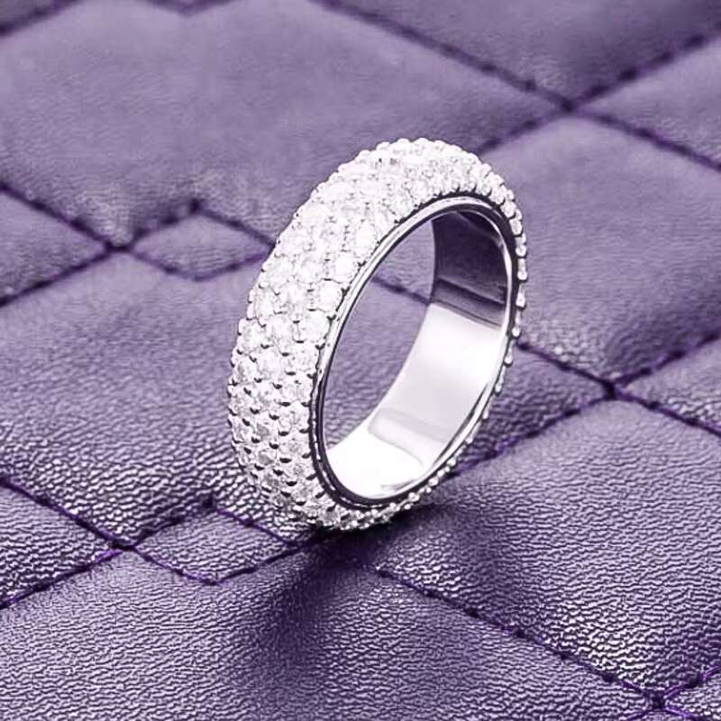 Hip Hop VVS D Color Moissanite Bling Mens Cluster 4 Rows Band Ring With 925 Sterling Silver Pass Diamond Tester GRA
