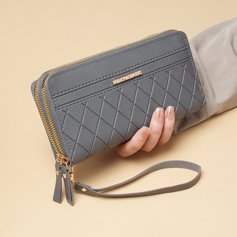 Free Shipping Designer Wallet High-quality Double-layer Zipper Long Leather Bag Women's Mesh Phone Bag Hand-held Bag Casual Multifunctional Box C