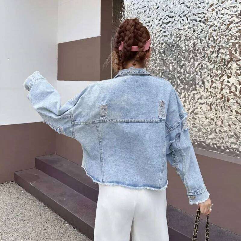 Sweet Bowknot Loose Short Denim Coat 2024 Spring Autumn Fashion Brand Heavy Industry Cartoon Beaded Sequins Jackets For Women
