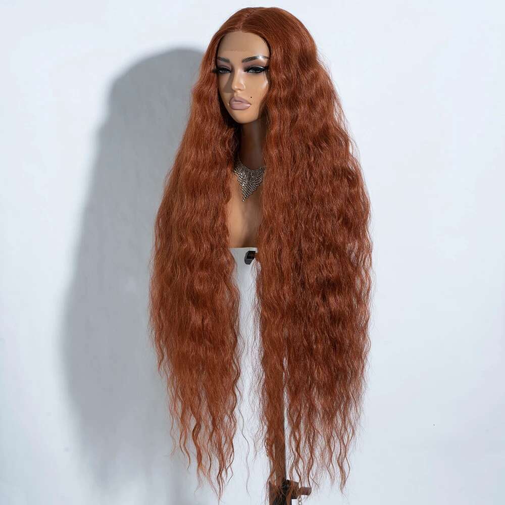 Synthetic Lace Front Curly For Women 42 inches Soft Wavy Ombre Blonde Ginger Highlight Cosplay Wigs Heat Resistant