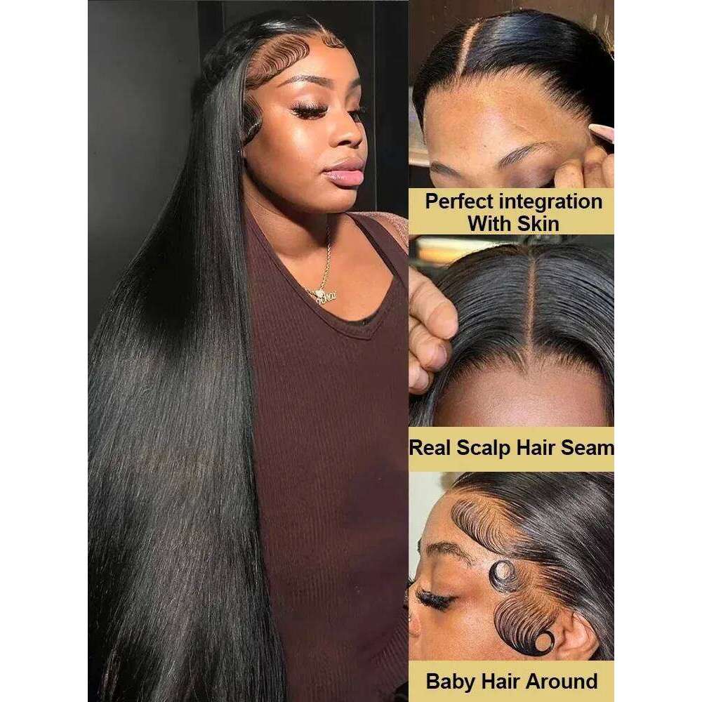 220 Density 30 38 Inch 13x6 HD Transparent Lace Frontal Human Hair Wigs Bone Straight Brazilian Remy For Black Women Pre Plucked