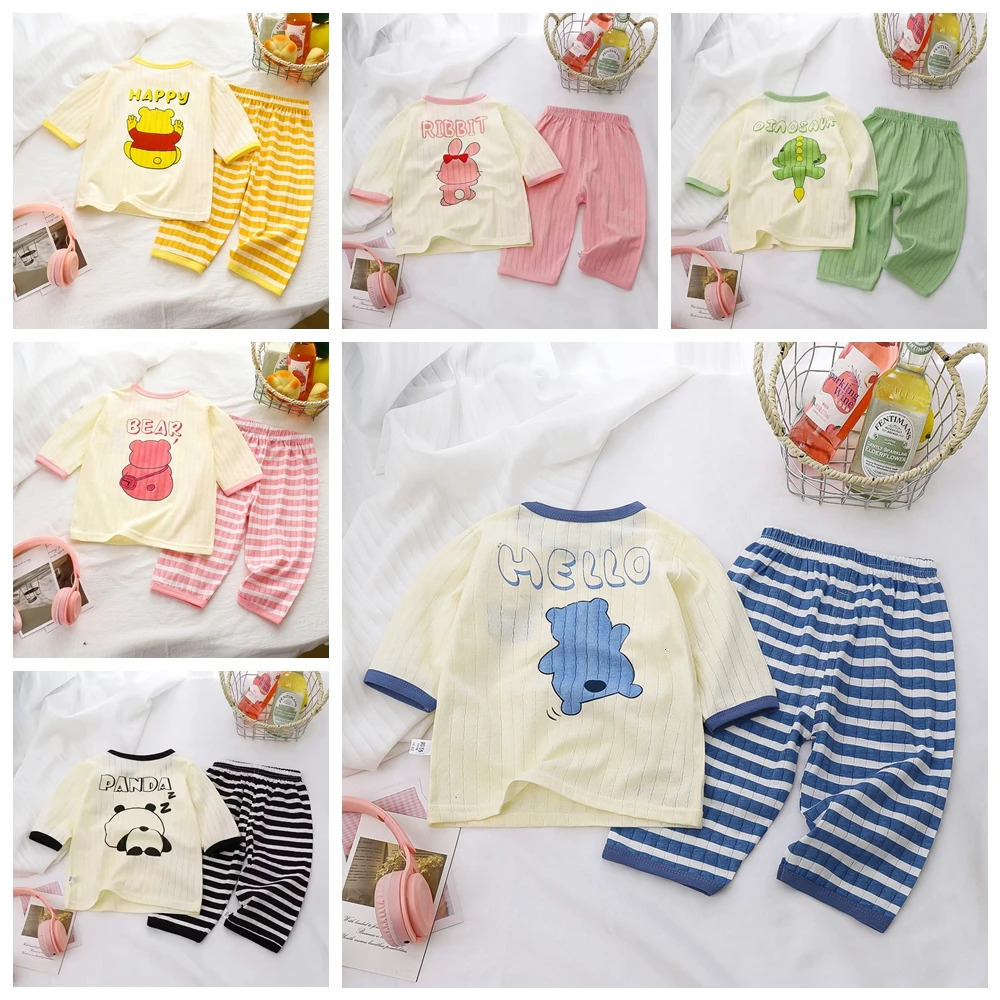 Baby Pajama Sets Cotton Child Pajamas Toddler Long Sleeve Nightwear Kids Cartoon Homewear Clothes 250527