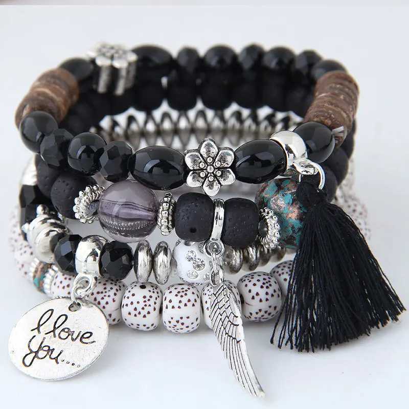 Bohemian Charm Beads Wrap Bracelets Bangles for Women Boho Flower Leaf Tassel Bracelet Multilayer Bracelet Femme 2024 New W250526