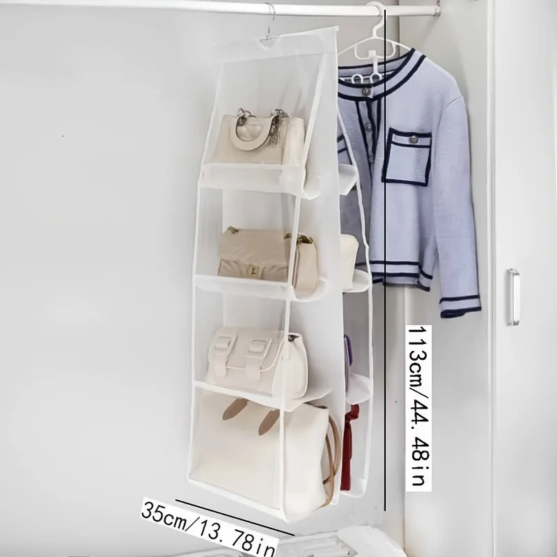 1pc 6/8 Grids Space Saving Bag Organizers Multi Layer Hanging Handbag Purse Organizer For Wardrobe Closet Bag Storage Holder 250526