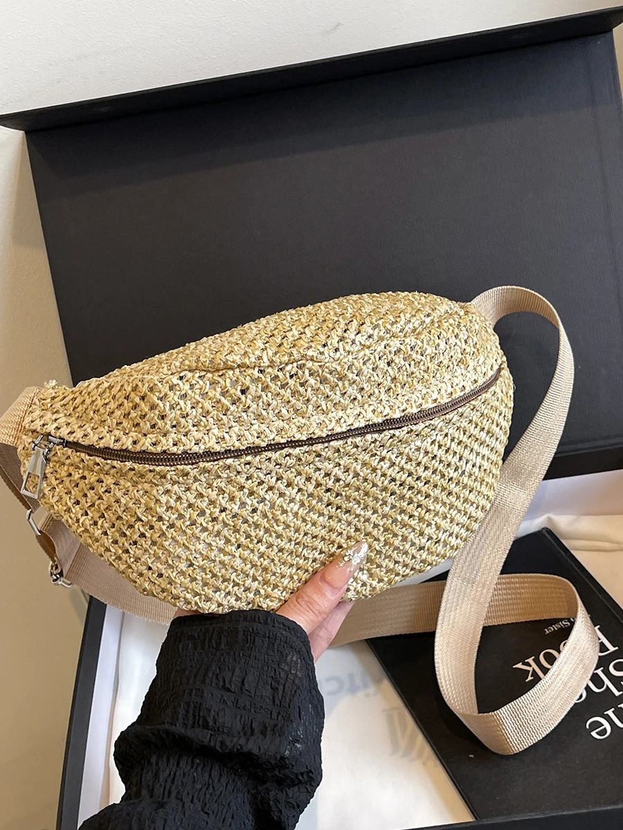 Straw Waist Bag Chest Bag Waist Pouch Cross- Body Pouch Sling Bag Travel Straw Woven Waist Bag Purses Beach Bag 250526