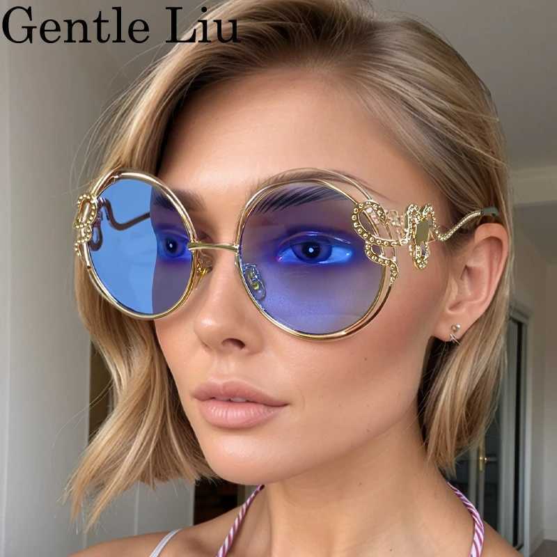Vintage Round Sunglasses Women Oversized 2025 Luxury Brand Shades Metal Big Frame Eyewear Irregular Sun Glasses For Ladies UV400 Z250527