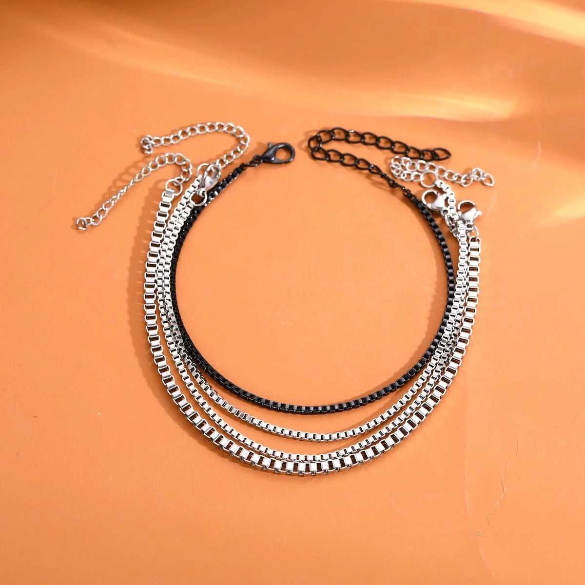 4pcs/set Stainless Steel Box Chain Bracelet Hip Hop Men Multi-layer Bracelet Jewelry Fashion Accessories Gifts W250526