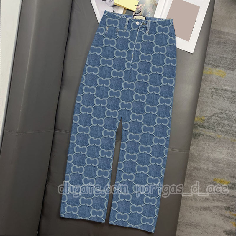 Jeans Designer Women Washed Denim Pants Printed Outdoor Blue Street Daily