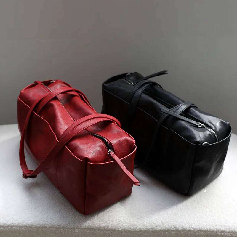 Head Layer Cowhide Travel Organizer Bag Women's Genuine Shoulder Vegetable Tanned Leather Retro Tote Bag For Women