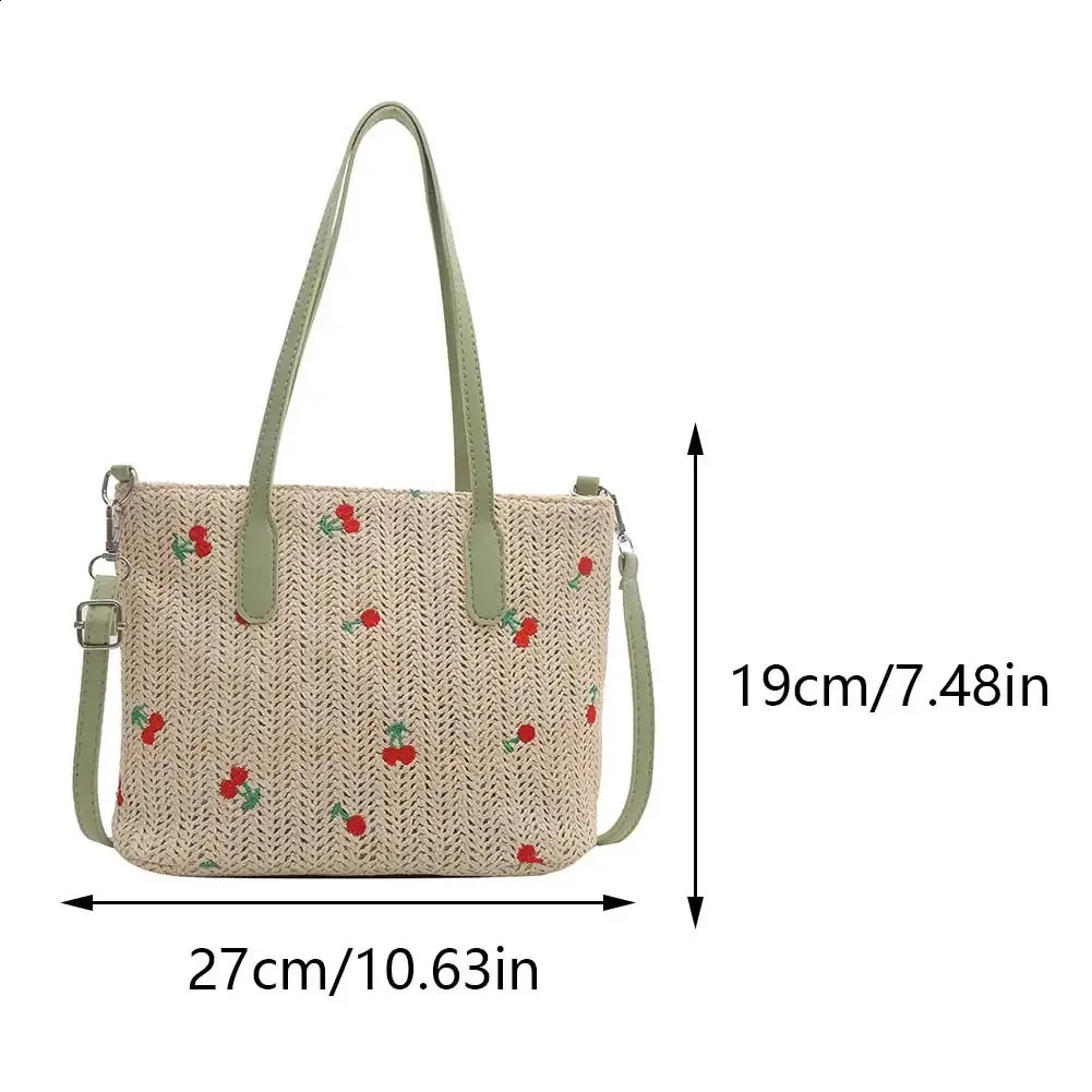Cherry Straw Woven Tote Bag for Women Summer Beach Raffia Shoulder Bag Rattan tote Handbag Purses Stylish Shopper Crossbody Bag 250428