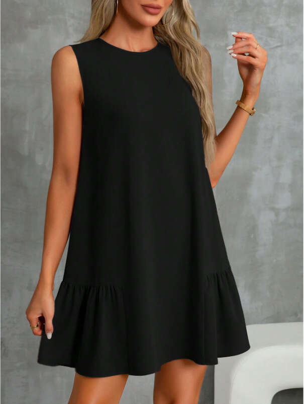 2025 Early Spring New Women's Solid Color Round Neck Sleeveless Vest Dress