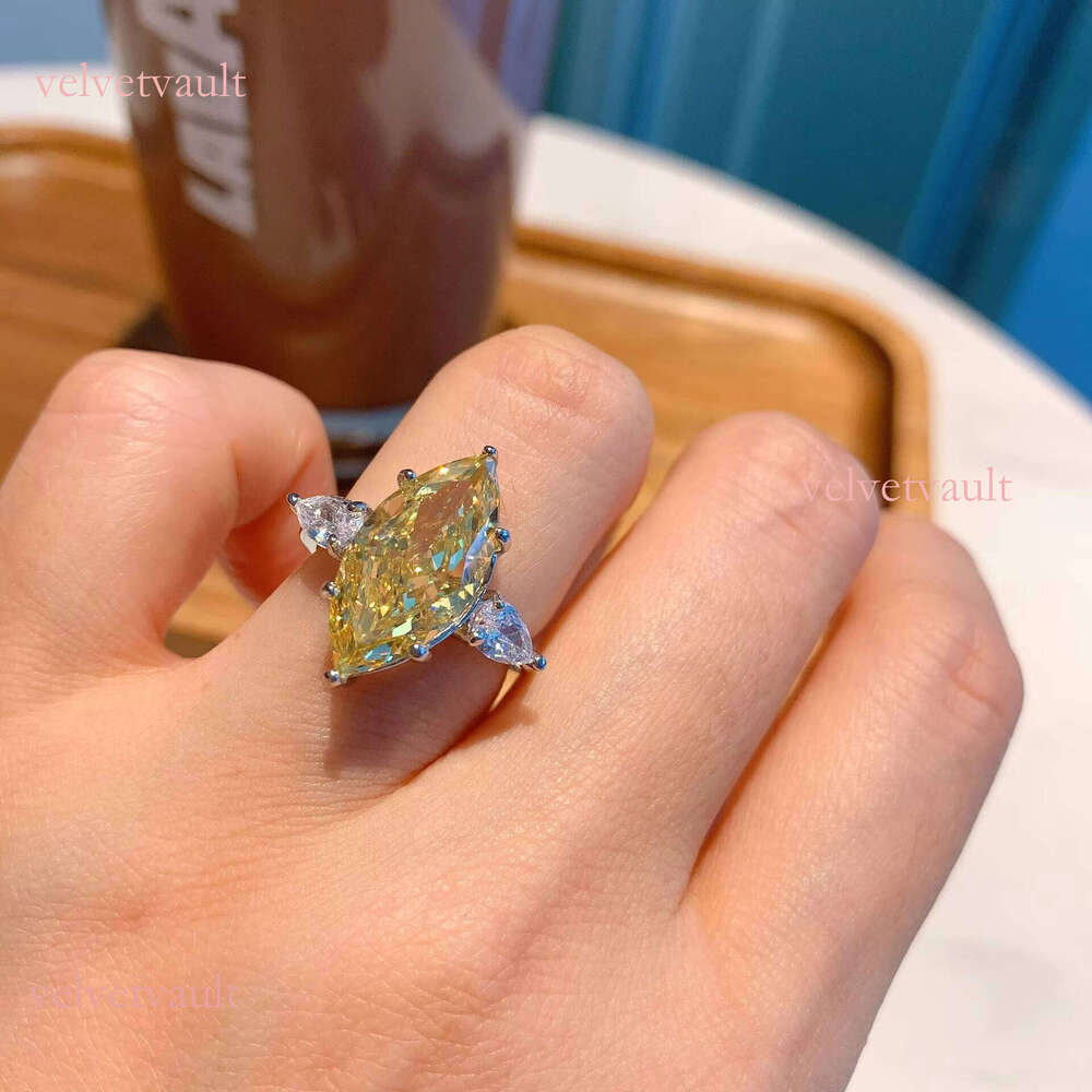 Jewelry S Silver High Carbon Yellow Horse Eye Ring Main Stone 9*18