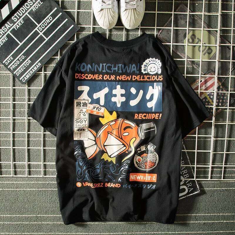 Summer Haruku Japanese Style Embroidery Small Octopus Short sleeved T shirt Men s Trendy Brand Street Loose Hip Hop Tee Top
