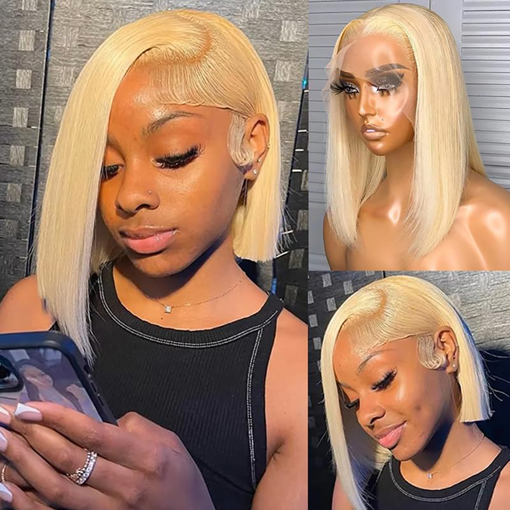 Black Bob Lace Front Wig Brazilian Simulation Human Hair Straight Wigs For Black Women Pre Plucked Short Natural 13x4 Straight HD Lace Front Closure S
