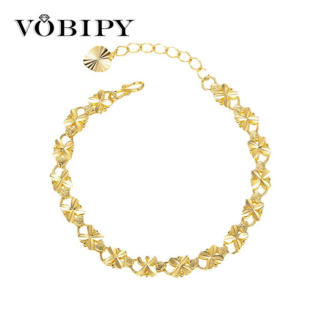 VOBIPY 2025 Fashion Lucky 14K Gold Bracelet 6mm Four-Leaf Gold Bracelet, Suitable For Women's Jewelry Gifts With For You Jewelry Fashion Accessor