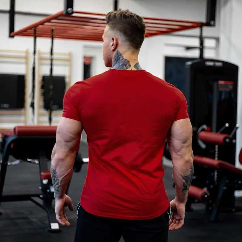 Mens Gym Fitness Clothing Man Cotton Sports Short Sleeve T-shirt Running Training Slim Printed Shirt Sweatshirt Casual Tops Z250527
