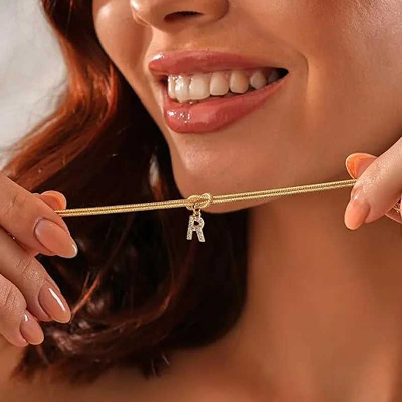 Letter A-Z Love Knot Bracelets for Women Couple 18K Gold Plated Dainty Snake Chain Charm Bracelet Stainless Steel Jewelry Gift W250526
