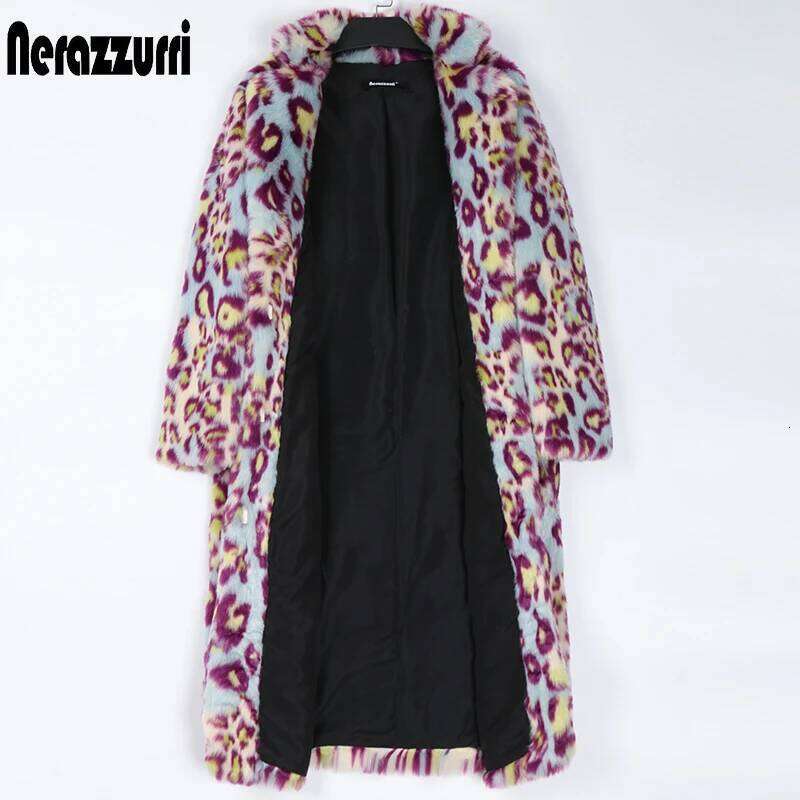 Nerazzurri Multicolor Long Colorful Leopard Print Faux Fur Coat Women Warm Thick Womens Fashions Winter Clothes 2022 5xl 6xl 7xl