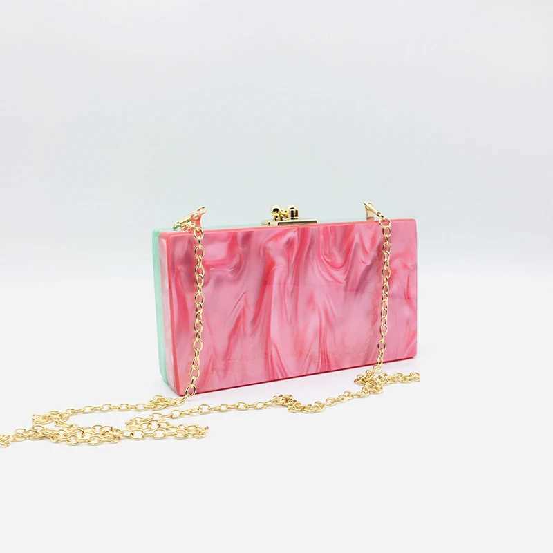 Trendy Wallet Elegant Women Clutch Purse Green Pink Mixed Acrylic Evening Bag Wedding Party Luxury Brand Chain Handbag Crossbody W250527