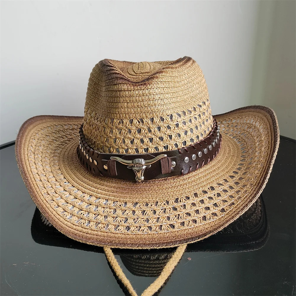 Holllow Cowboy Straw Hat Women Men Summer Handmade Vintage Hollow Western brim Sun Protection Fisherman Mountaineering Bohemian 250526