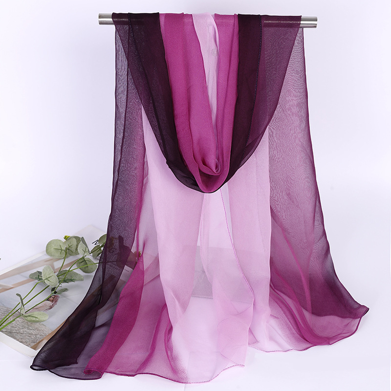K848 Gradient color silk scarf for women in summer, thin and versatile scarf for body dance, long georgette, small long scarf