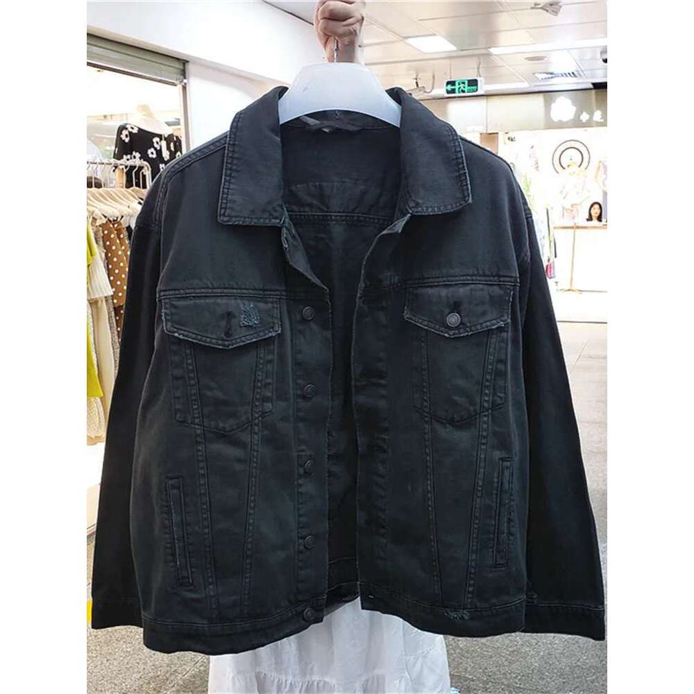 Haruku Fashion Oversized Multicolor Floral Embroidery Denim Jacket Women Cotton Long Sleeve Loose Pocket Black Jean Outwear