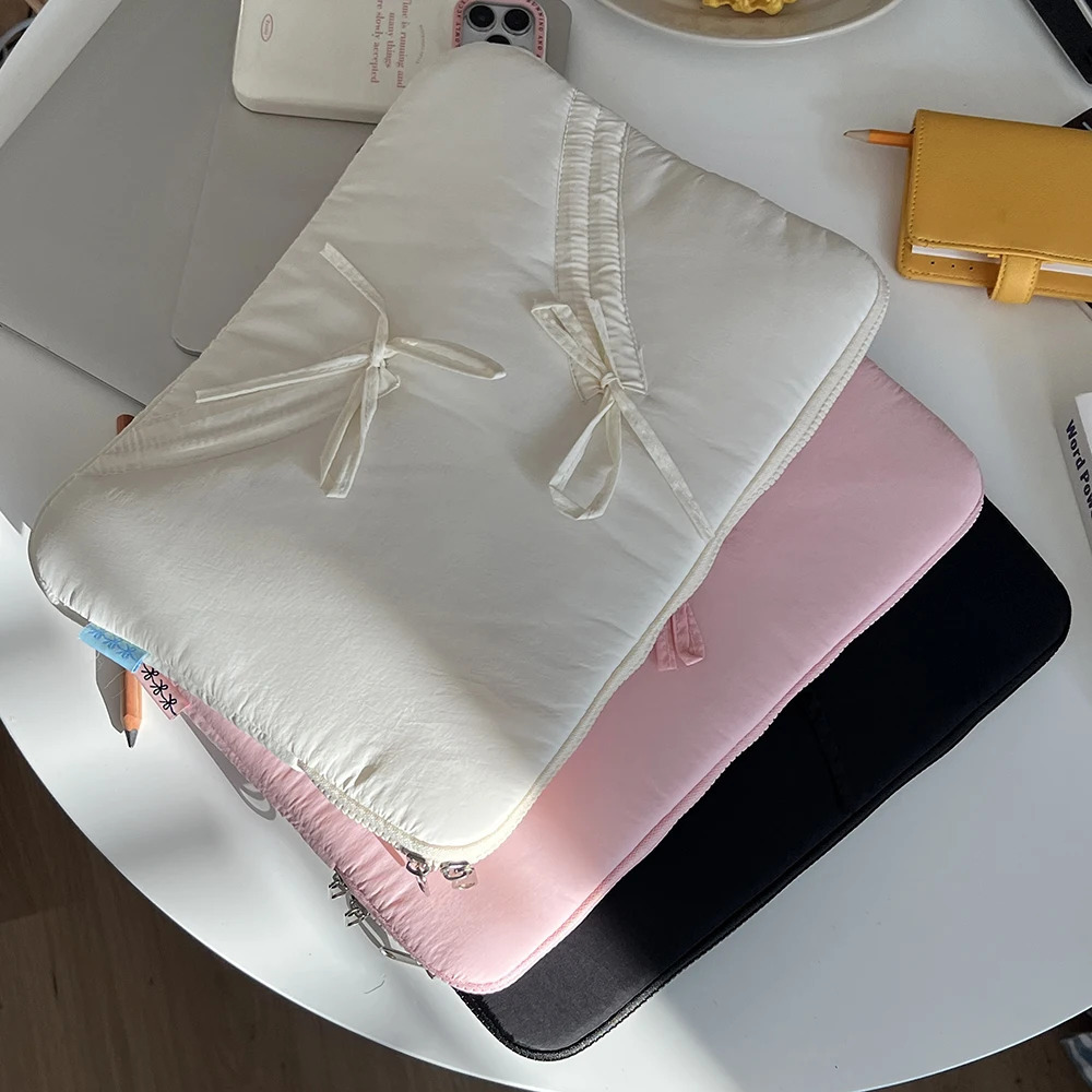 Cute Bow Laptop SLeeve Fluffy Padded Case For MACbook 13.3 13.6 14 15 15.6 16 Ipad 9-11 Inch Tablet Pouch 250526