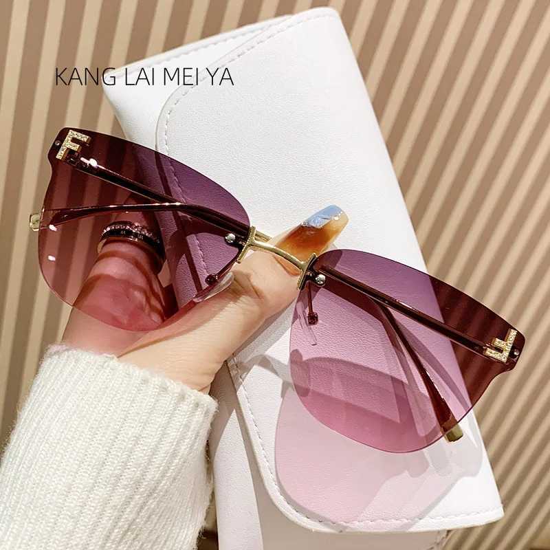 Cross-border European and American frameless square sunglasses for women fashionable cut edge large frame glasses Z250527