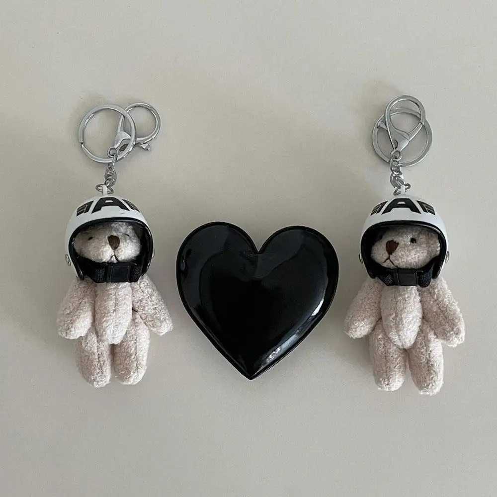 Trendy Cute Motorcycle Helmet Bear Doll Couple Keychain Pendant Plush Bear Toy Car Keyring Backpack Decoration Bag Charm Jewelry W250526