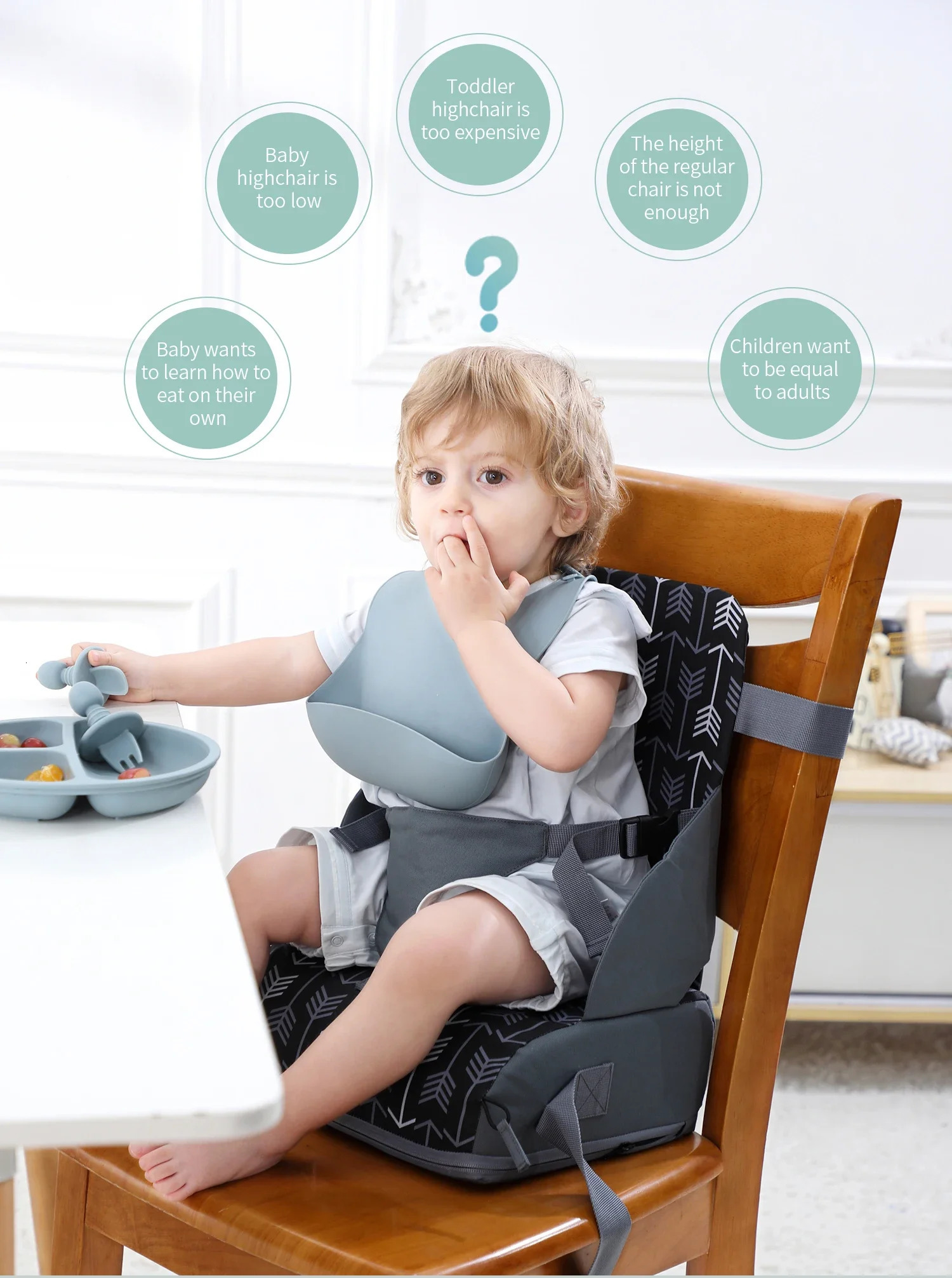 INSULAR Portable Foldable Anti slip Childrens Seat High Cushion Baby Dining Chair Travel Supplies 250527