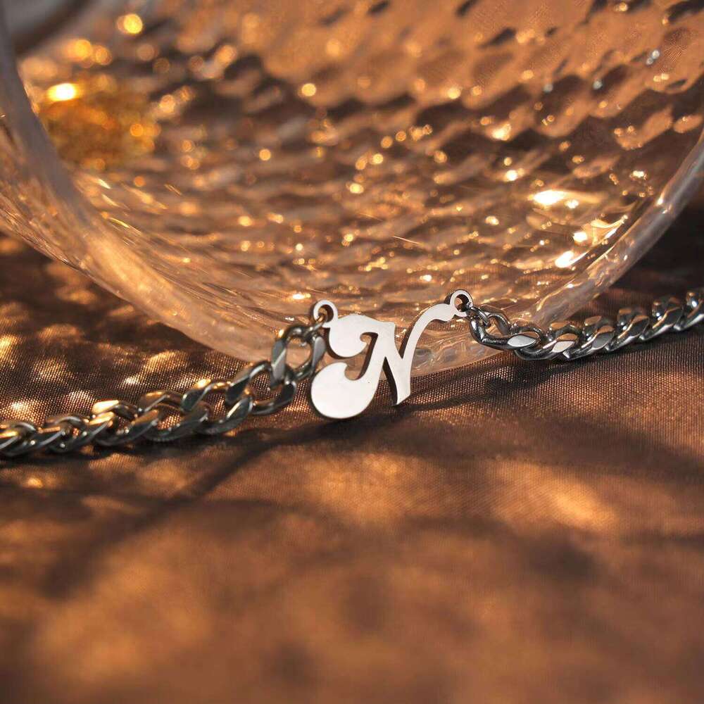 Stainless Steel Letter Necklace Personalized Custom 1-26 Initial With Fashion Cuban Chain for Women Men Gift Wholesale