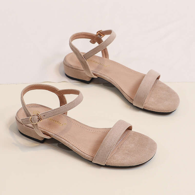 Sandals Summer 2025 New Fashion One-Strap Thick Low Heel Fairy Style Black Roman Women's Shoes
