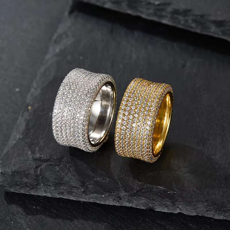 Hip Hop Jewelry Light Luxury 925 Sterling Silver Full Iced Out Vvs 1.2mm Moissanite Diamond Ring for Women Men
