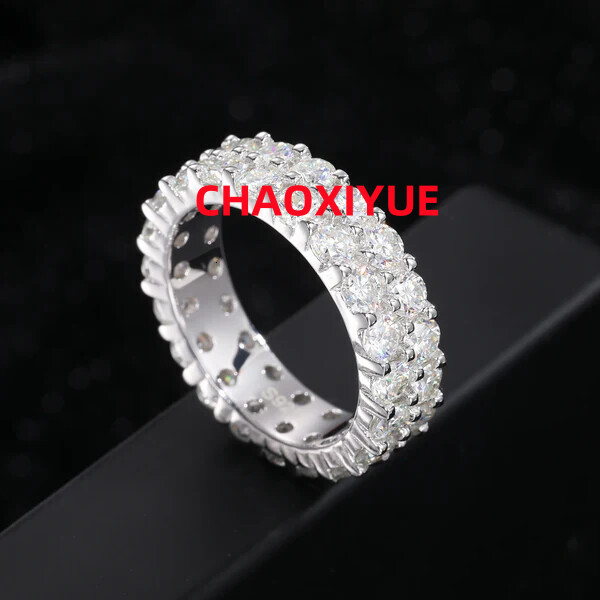 Top Quality 2 Rows 3mm VVS1 Moissanite Rings For Men Hip Hop Jewelry 100% 925 Sterling Silver Hip-hop / Rock Bling Ring Gift