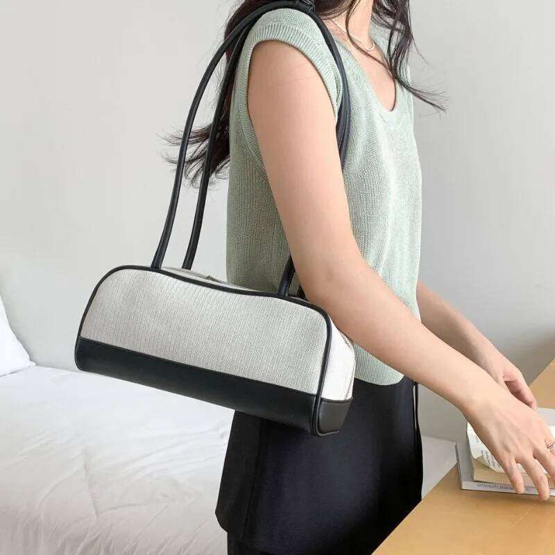 Design Contrast Color Vintage Shoulder Bags Korean Office Lady All Match Underarm Bag Elegant Y2k Fairy Women's Handbags