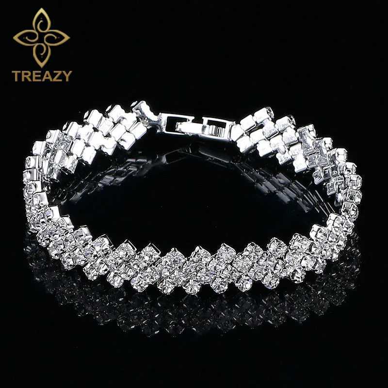 TREAZY Elegant Silver Color Crystal Bracelets for Women Waving Bridal Bracelets Bangles Wedding Engagement Jewelry Gift W250526