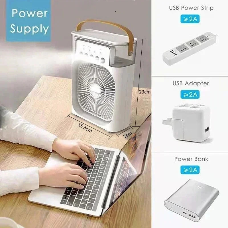 Portable Humidifier Fan Air Conditioners USB Electric Fan LED Night Light Water Mist Fun 3 In 1 Air Cooler Humidifie For Home 250523