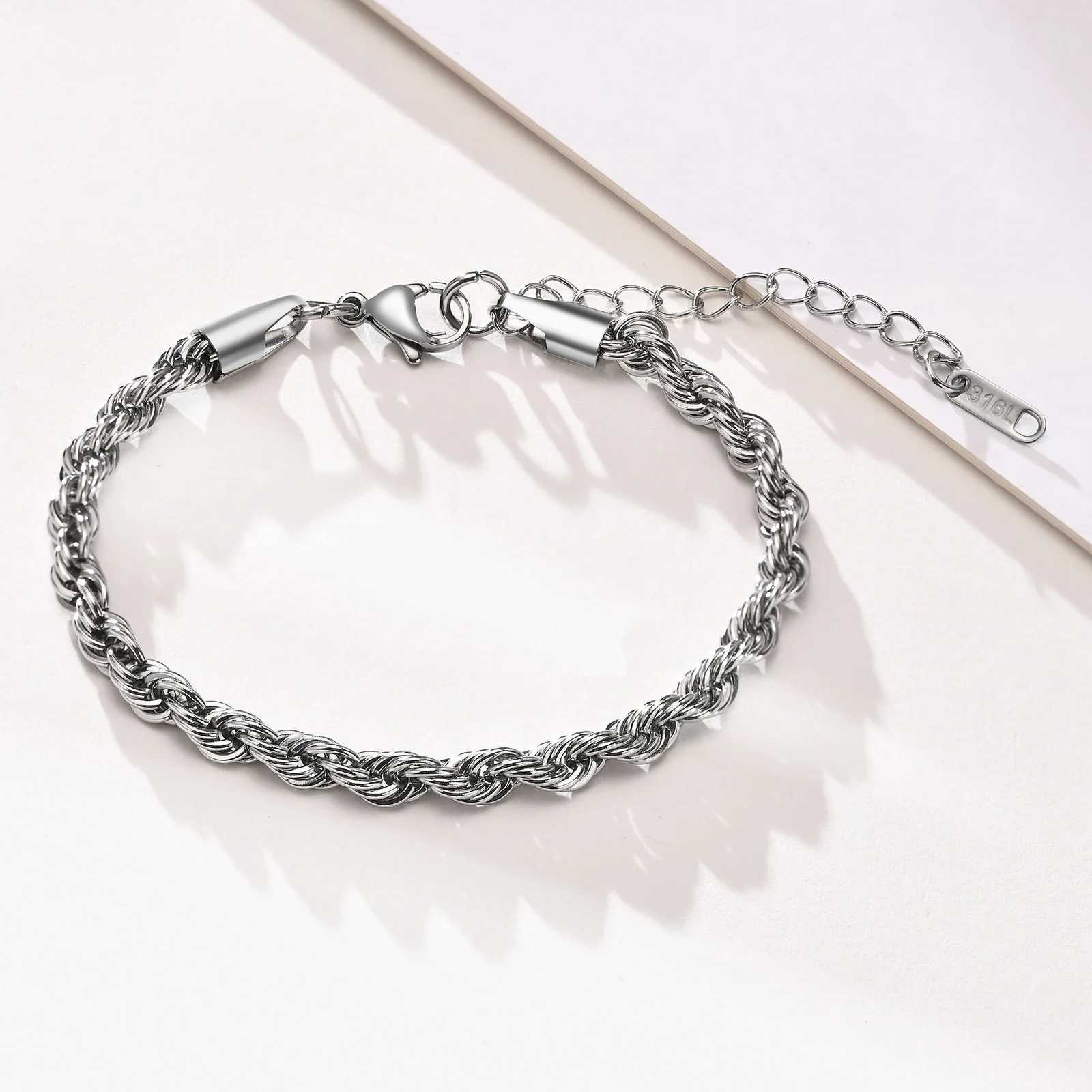 2-5MM Stainless Steel Rope Bracelets for Men Boys Adjustable Gold Silver Color Links Wristband Rock Punk Cool Jewelry Gift W250526