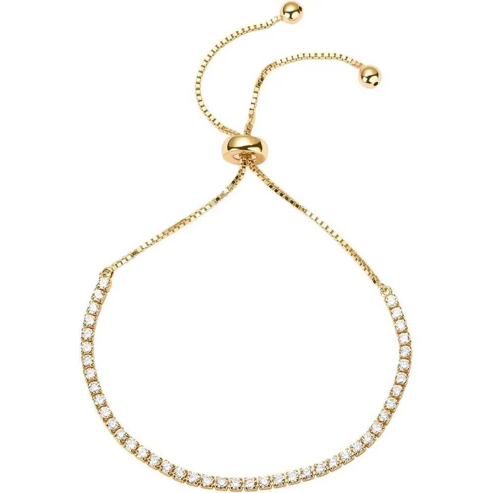 14K Gold Plated Cubic Zirconia Classic Tennis Bracelet for Women | Adjustable Slider | Gift For Women Trendy Bracelet for Women W250526