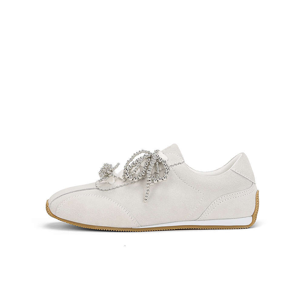 Cowhide Version Su Yinyin Same Style Square Toe Pearl Butterfly Shoelace Casual Sports German Training Women's Agan Shoes