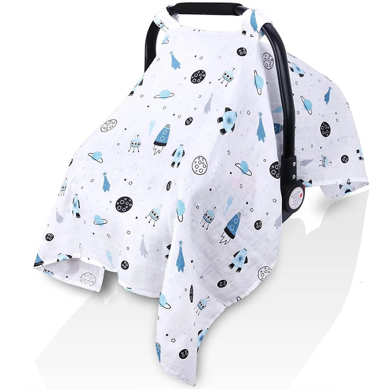 Baby Muslin Cotton Blanket Car Seat Cover Breathable Sunshade Safety Basket Cradle Cap Sun Canopy born Stroller Accessory 250527