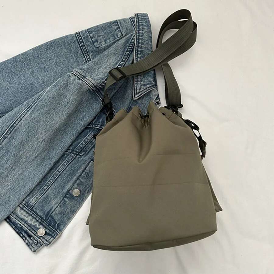 Fashion Shoulder Nylon Women Large Capacity Casual Handbag Drawstring Crossbody Tote Bag