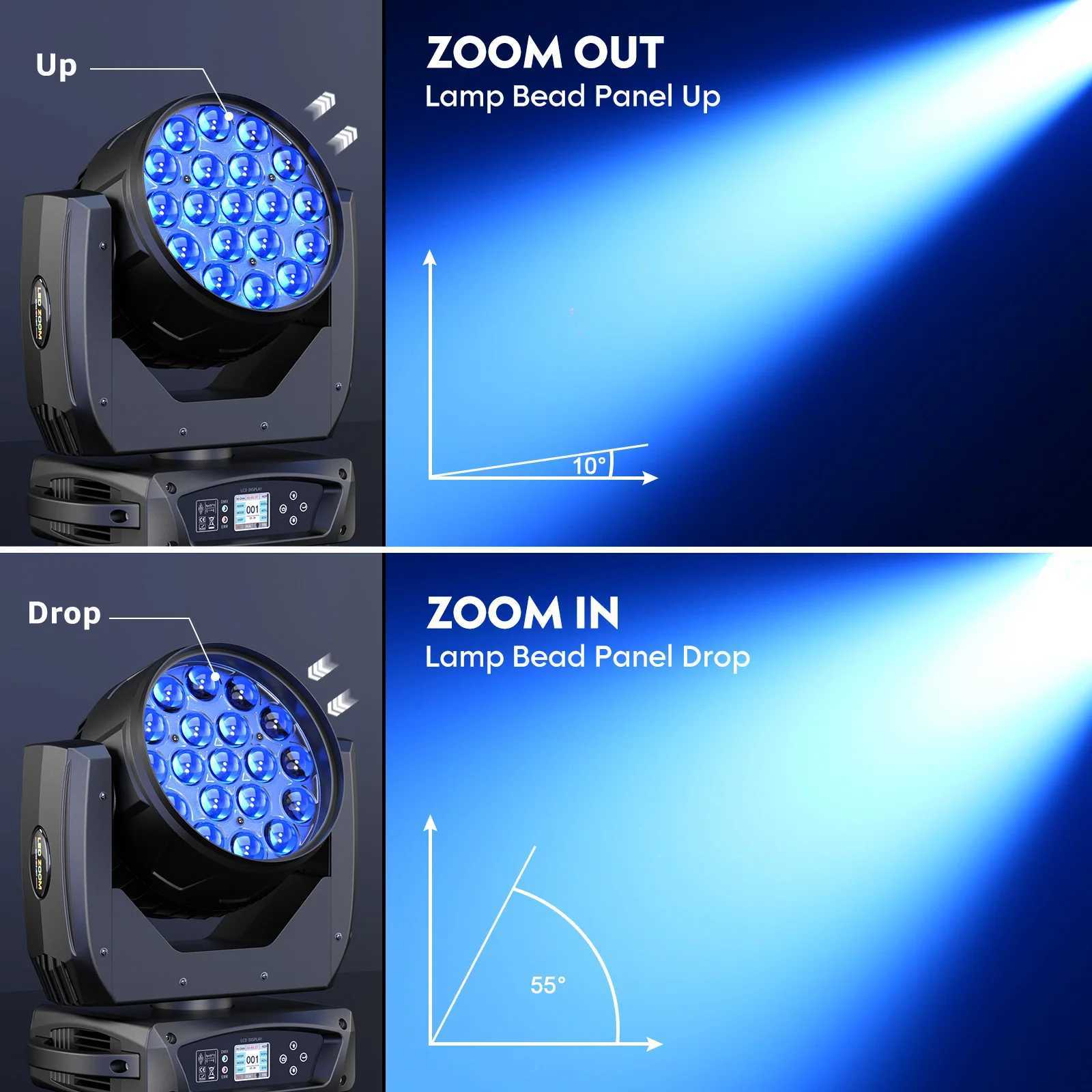 19x15W Zoom Wash Lights RGBW Beam Moving Head Light Highlight Full-Color Disco Party Light Voice Control for Stage Theater Bar XJ250527