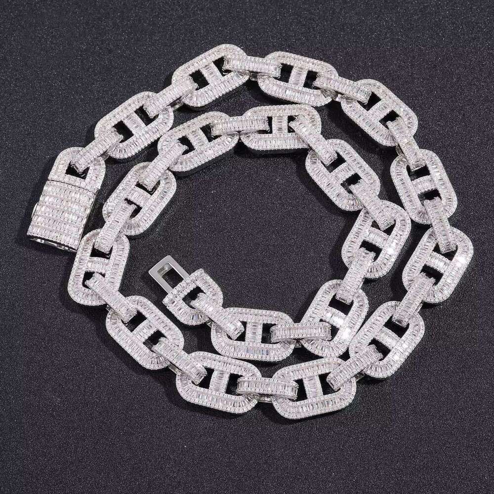 16mm GRA Certified Moissanite Baguette Studded Fully Ice Custom Chain, Hip Hop Dia Chain for Men Women
