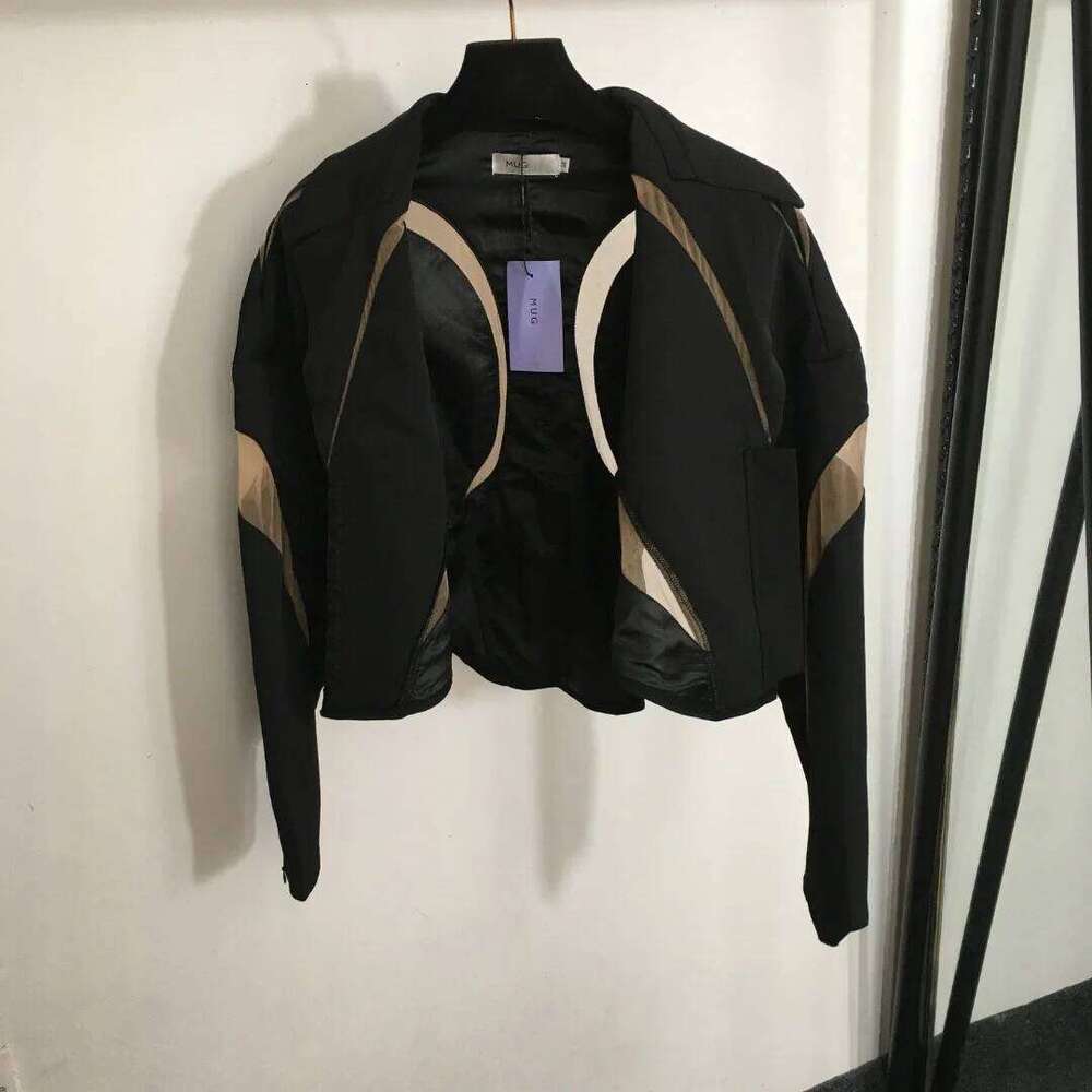 New Arrival V-Neck Mesh Splicing Design Short Coat Fall Winter Fashion Jacket Waist Slim With Bone Tight-Fitting Suit