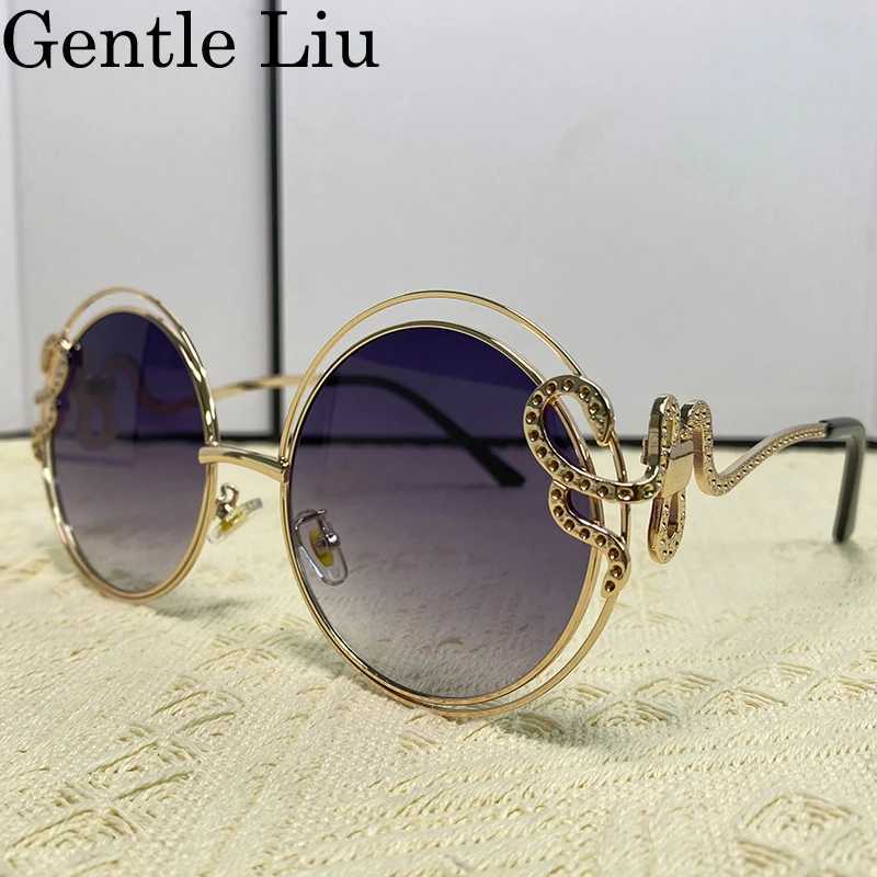 Vintage Round Sunglasses Women Oversized 2025 Luxury Brand Shades Metal Big Frame Eyewear Irregular Sun Glasses For Ladies UV400 Z250527