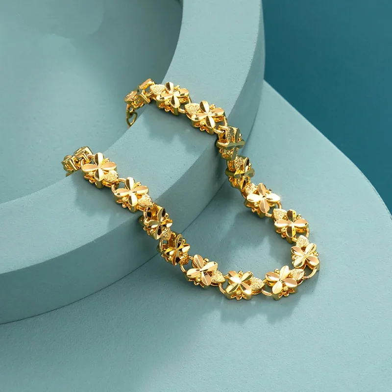 VOBIPY 2025 Fashion Lucky 14K Gold Bracelet 6mm Four-Leaf Gold Bracelet, Suitable For Women's Jewelry Gifts With For You Jewelry Fashion Accessor
