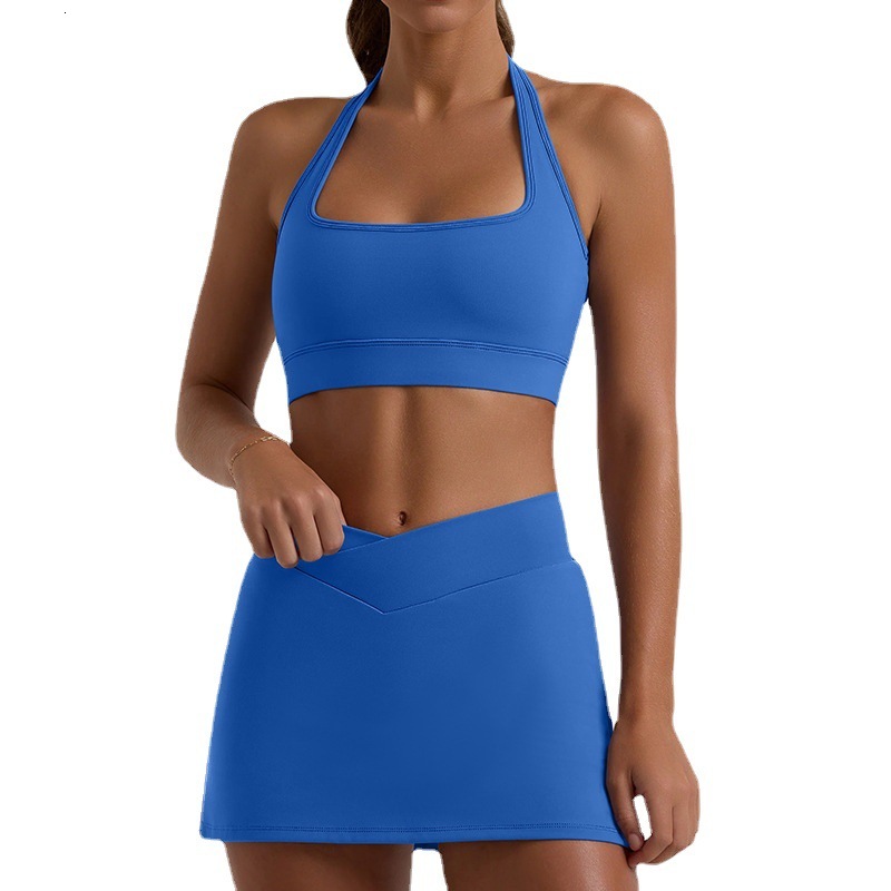 Short Sports Bra for Women, Barely-There High Elasticity Tennis Skirt, Gym Pilates Yoga Set