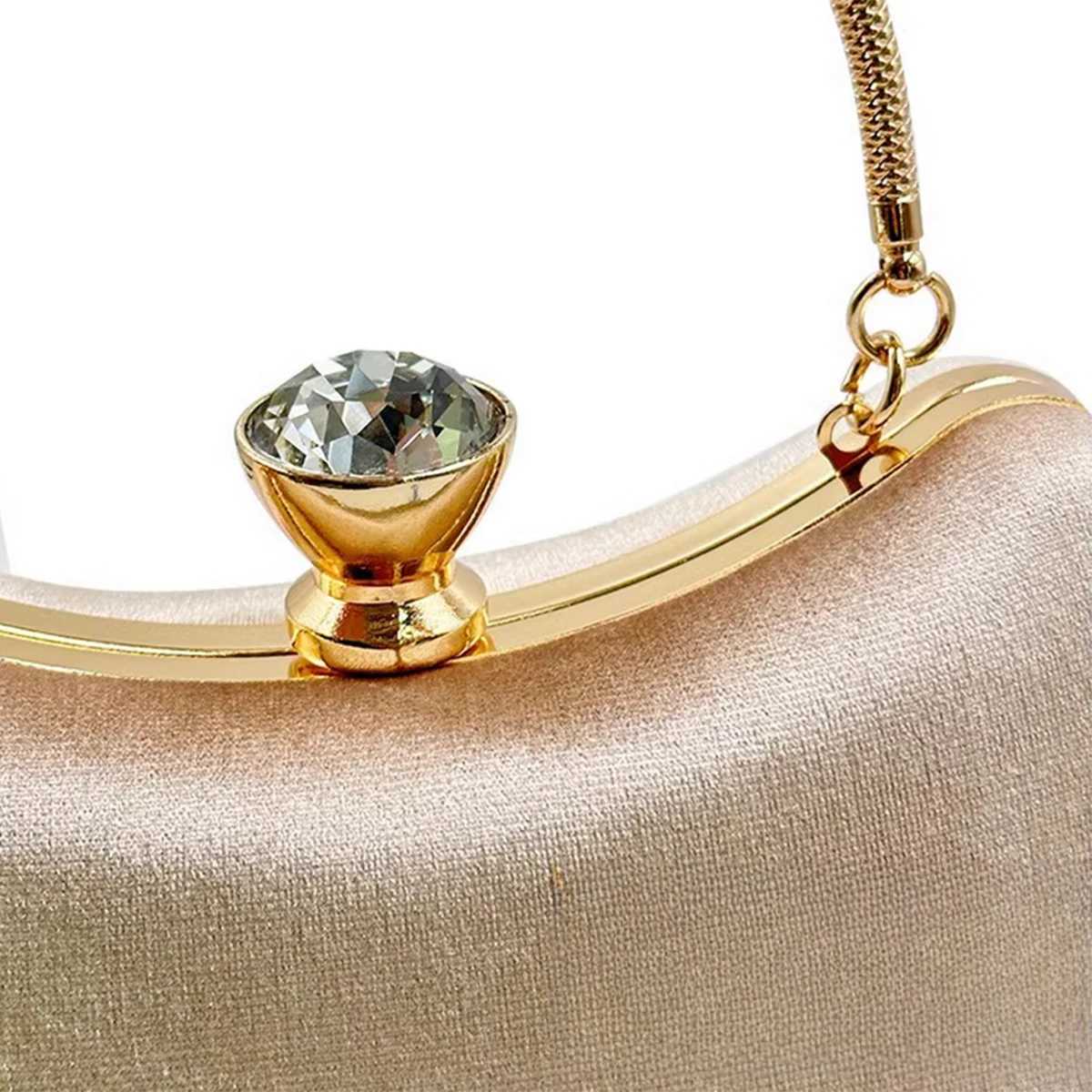 Womens Golden Glitter Clutch Purse Velvet Evening Bag for Bridal Wedding Party with Rhinestone Ring W250527